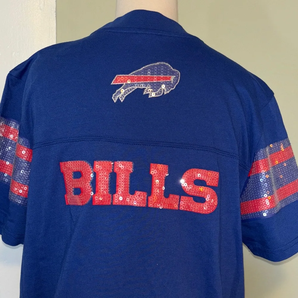 NFL Blue buffalo Bills sequin Graphic T-Shirt women’s size medium - Picture 6 of 9